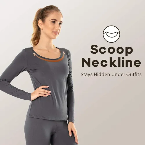 Miniatura 88 de MANCYFIT Tops térmicos para mujer, camisa con forro polar, manga larga, capa base, cuello en V
