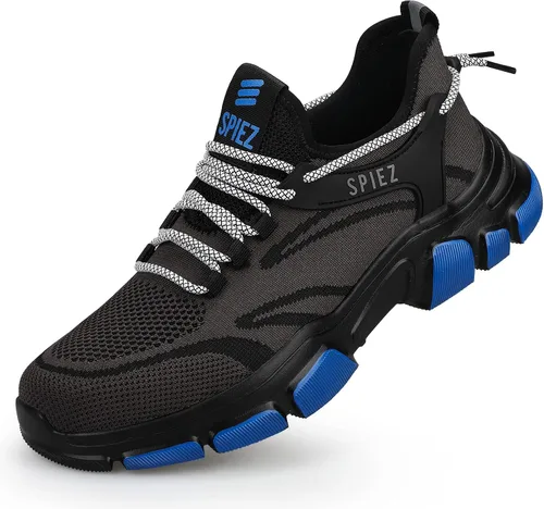 SPIEZ Zapatos de seguridad unisex con punta de acero, tenis de trabajo a prueba de pinchazos para hombres y mujeres, cómodos zapatos de cojín para
