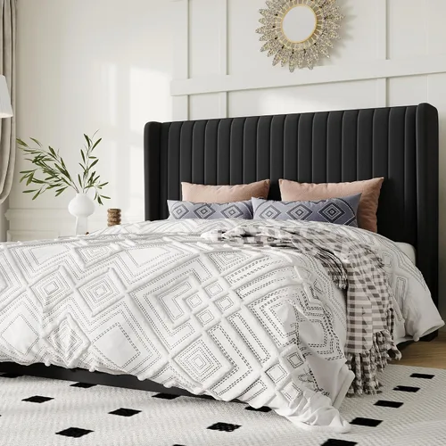 Miniatura 8 de Allewie Marco de cama de almacenamiento elevable, sistema de soporte hidráulico, marco de cama tapizado con plataforma para almacenamiento inferior