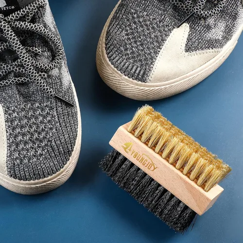 Miniatura 6 de Juego de cepillos limpiadores de zapatos de doble cara jabalí y cerdas de plástico con paño de microfibra