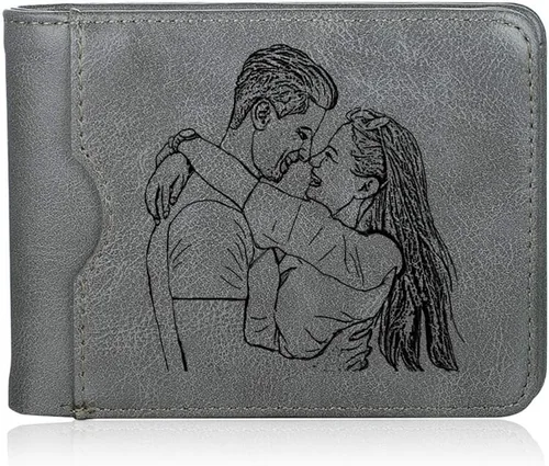 Miniatura 19 de Carteras personalizadas para hombres, cartera personalizada para hombre con imagen grabada y nombre, billetera delgada de cuero plegable, regalos