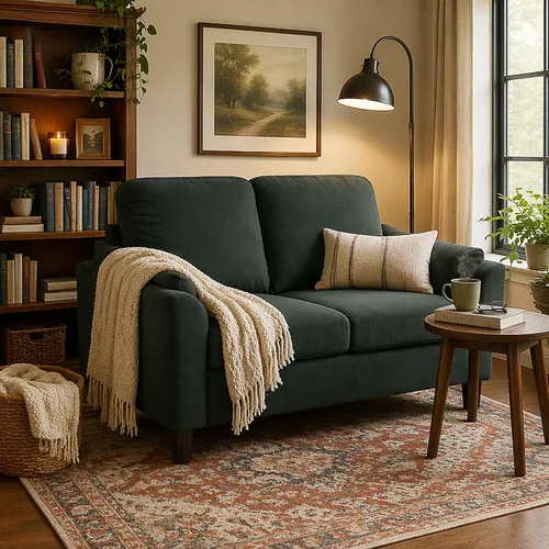 Miniatura 11 de 57" Small Loveseat Sofa, Mid Century Modern Love Seat Couch with Back Cushions and Plastic Legs, 2 Seater Couches for Living Room, Bedroom, Small