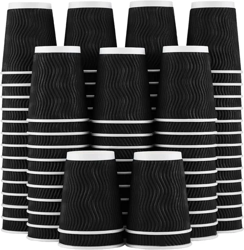 Lamosi Tazas de café desechables 8 oz Paquete de 100, Tazas de café de papel 8 oz para bebidas calientes o frías, Taza de pared ondulada aislada de