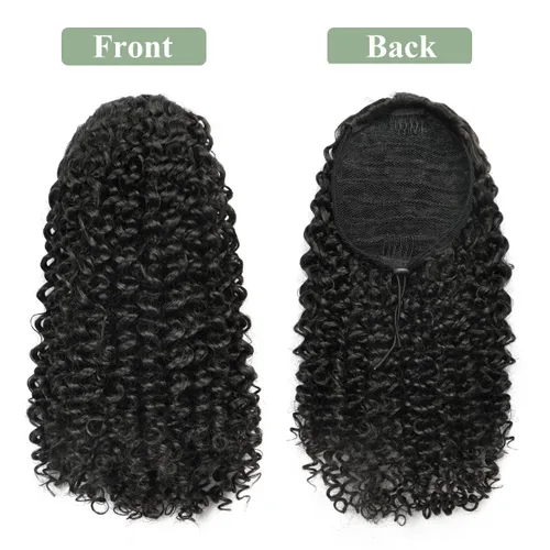 Miniatura 4 de Halcyon Extensión de cola de caballo con cordón para mujeres negras, 14 pulgadas, con cordón rizado, sintético, clip instantáneo, extensión de cola