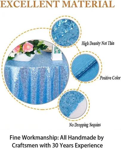 Miniatura 4 de ShinyBeauty Mantel de lentejuelas color azul bebé de 50 x 50 pulgadas, mantel cuadrado con purpurina azul claro, mantel de Acción de Gracias, 50 x