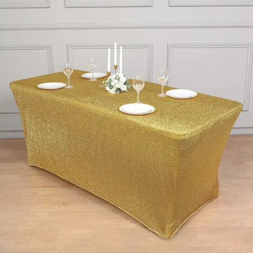 Miniatura 3 de Efavormart - Mantel rectangular ajustable de elastano de 6 pies, color dorado metálico con purpurina
