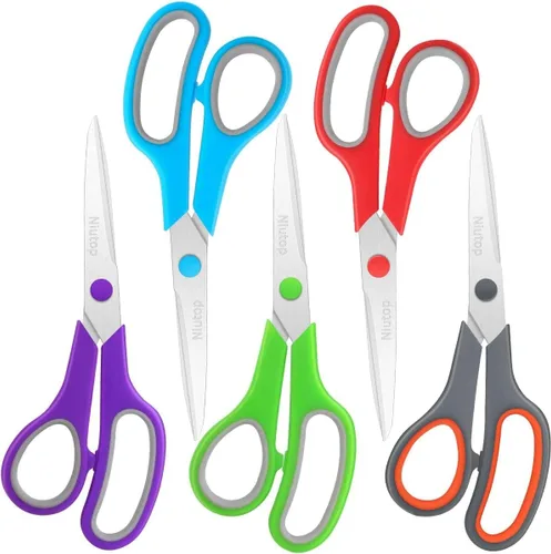 Niutop - Juego de 5 tijeras a granel, tijeras multiusos de tela para costura afilada de 8 pulgadas para oficina, hogar, escuela secundaria,