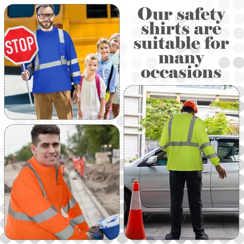Miniatura 4 de Amylove 4 camisetas de seguridad de manga larga reflectantes de alta visibilidad, camisetas de trabajo de construcción para hombres y mujeres