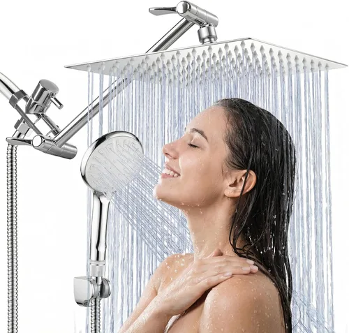 Cabezal de ducha, regadera de mano y lluvia de 8 pulgadas, juego de regadera de alta presión con brazo de extensión de 11 pulgadas, cabezal de ducha