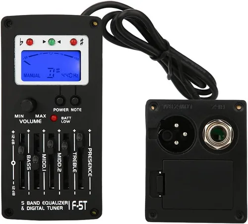 Tbest Preamplificador de guitarra, ecualizador de preamplificador de guitarra, sintonizador digital F 5T 5 bandas, pastilla de sintonizador digital,
