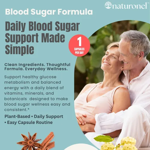 Fórmula de azúcar en la sangre: soporte metabólico con canela, plátano, melón amargo, guggul, regaliz, gimnasio, enebro, ácido alfa lipoico y cromo
