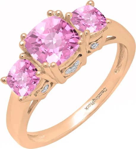 Miniatura 22 de Dazzlingrock Collection Anillo de boda de 3 piedras preciosas creadas en el centro de cojín de 0.04 quilates y diamante blanco natural redondo