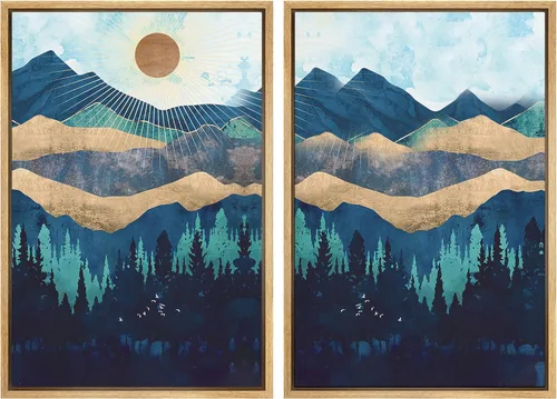 Miniatura 28 de SIGNWIN Lienzo enmarcado para pared, juego de arte sereno de paisaje de pantanos, ilustración rústica, arte moderno, minimalismo, decorativo