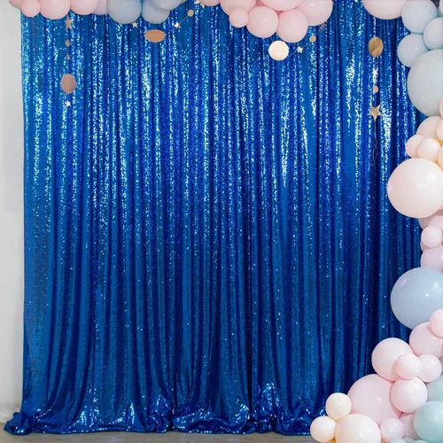 Miniatura 9 de ShinyBeauty Telón de fondo de lentejuelas 6FTx6FT azul real boda fondo de tela brillante para baby shower, evento de fiesta - cabina de fotos pared
