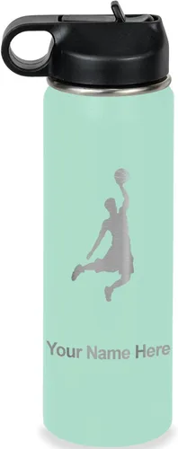 Miniatura 20 de LaserGram Botella de agua personalizada, hombre haciendo slam dunk de baloncesto, de acero inoxidable, de doble pared con aislamiento al vacío