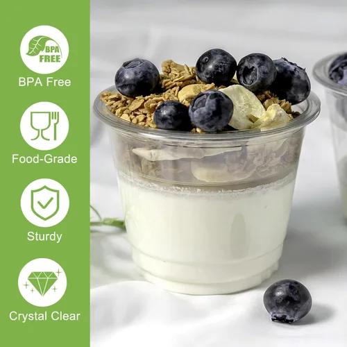 Miniatura 4 de TOFLEN Vasos de plástico transparente para yogur y parfait con tapas, desechables para llevar, tazas de cereales para desayuno, aperitivos, frutas