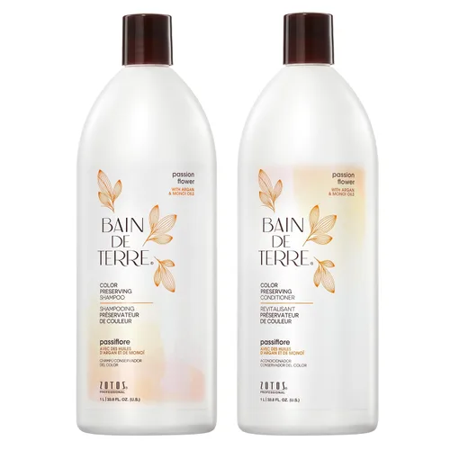 Bain de Terre Juego de champú y acondicionador para preservar el color, flor de la pasión, protege y mantiene el cabello teñido | Sin parabenos |