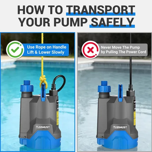 Miniatura 8 de Bomba de agua sumergible, 1/3 HP 2450GPH Bomba de agua termoplástica eléctrica portátil de transferencia para piscina, sótano, inundación, jardín