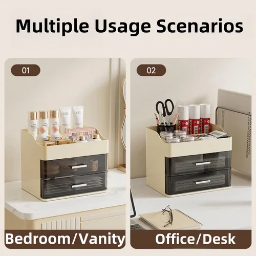 Miniatura 6 de Organizador de maquillaje para tocador, organizador de tocador con 2 cajones, organizadores de maquillaje y cuidado de la piel, vitrina de Crema