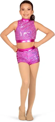 Miniatura 2 de Double Platinum Womens Sequin Mock Neck Crop Top