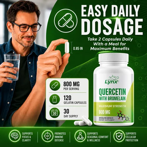 Miniatura 4 de Leaping Lynx Quercetina con bromelina – 800 mg de quercetina + 165 mg de bromelina 120 cápsulas (suministro para 60 días) Apoyo inmune