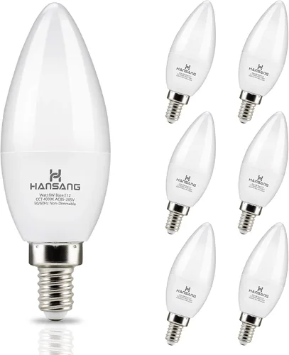 Bombillas LED de candelabro E12 de 4000 K, bombilla de ventilador de techo de luz diurna de 6 W, equivalente a 60 W, bombilla tipo B para Luz