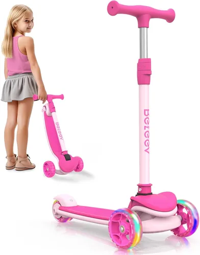 Miniatura 9 de BELEEV Patinete A8 para niños de 3 a 12 años, scooter plegable de 3 ruedas para niños y niñas, ruedas con luz LED, 4 alturas ajustables, inclinación