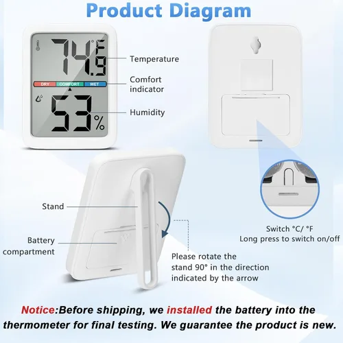 Miniatura 5 de Termómetro digital higrómetro Thlevel, termómetro de habitación con pantalla LCD grande, termómetro de pared de humedad interior con alta precisión