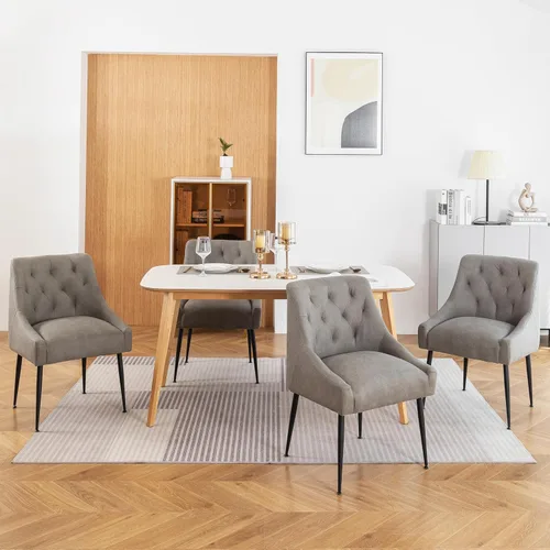 Miniatura 15 de Juego de 2 sillas de comedor modernas, sillas de comedor de cocina de mediados de siglo con cojines de 5.12 pulgadas y patas de metal, sillas Beige