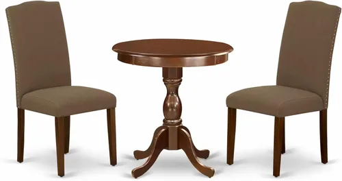 Miniatura 14 de East West Furniture ESEN3-BCH-20 - Juego de mesa y sillas de cocina de 3 piezas contiene una mesa redonda de comedor con pedestal y 2 sillas Parsons