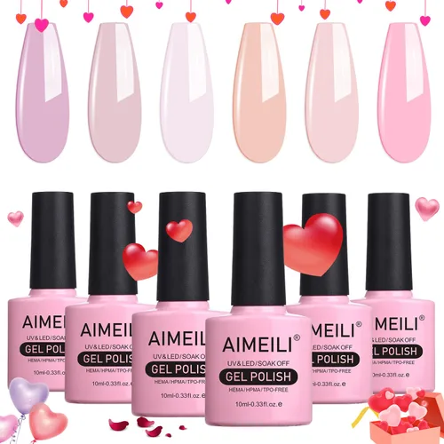 AIMEILI Juego de esmaltes de uñas de gel para el día de San Valentín, esmalte de uñas de gel rosa nude, juego de 6 piezas x 0.3 fl oz - Juego de 31