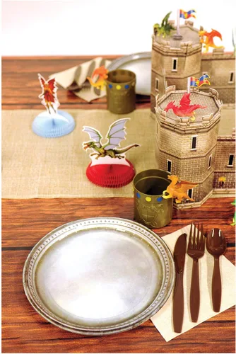 Miniatura 6 de Beistle Platos de papel de peltre, paquete de 24 platos desechables de inspiración medieval, para fiestas temáticas de castillo, banquetes
