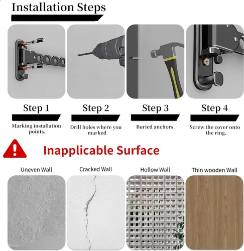 Miniatura 6 de Danpoo Tendedero de ropa plegable montado en la pared Estante de secado de ropa Percha de ropa Secadora de ropa Negro