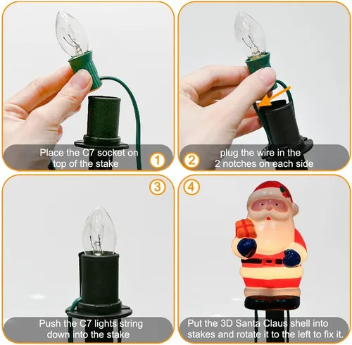 Miniatura 3 de GOOTHY 2 juegos de luces de camino de Navidad de Papá Noel, 7 pies C7 luces de Navidad al aire libre con 8 estacas de marcador de Papá Noel, luz