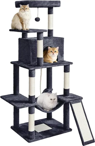 Miniatura 11 de ABCPET Torre de árbol para gatos de 63 pulgadas de varios niveles para gatos de interior con postes rascadores de sisal, condominio, hamaca, bola