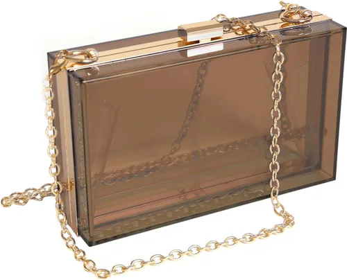 Miniatura 20 de WJCD - Bolso de mano de acrílico transparente para mujer, bolso de hombro con correa de cadena de dorada desmontable Premium Acrylic, Stadium