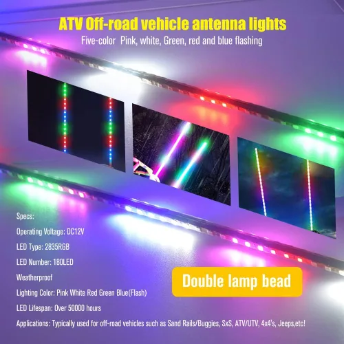 Miniatura 7 de 2 luces LED de látigo de 3.2 pies, luz LED estroboscópica automática de 270° para ATV UTV, con base de resorte, luces de látigo de antena