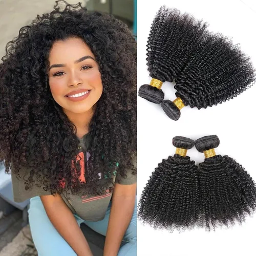 Miniatura 46 de Paquetes de cabello afro rizado y kinky, extensiones de cabello humano de 8 pulgadas, tejido rizado sin procesar, doble entretejido, virgen