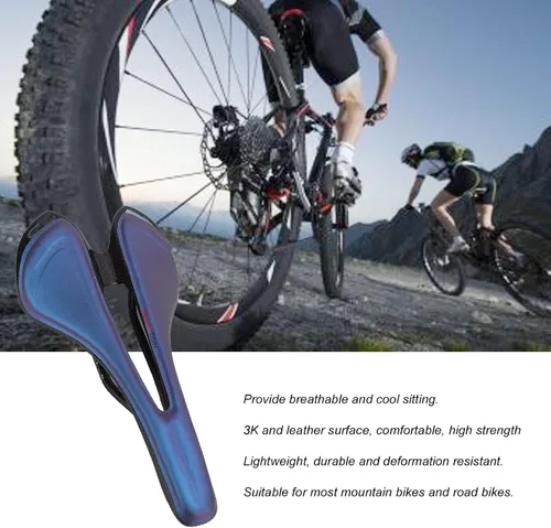Miniatura 4 de Dilwe Sillín de fibra de carbono, cojín hueco ultra ligero del asiento de la silla de montar para la bicicleta de carretera de montaña (azul)