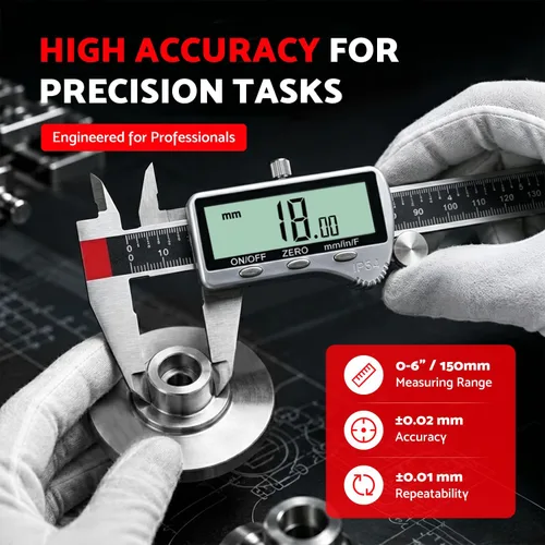 Miniatura 3 de S&F STEAD & FAST Herramienta de medición de calibrador digital de 6 pulgadas con pantalla LCD extragrande, pinza micrómetro de acero inoxidable
