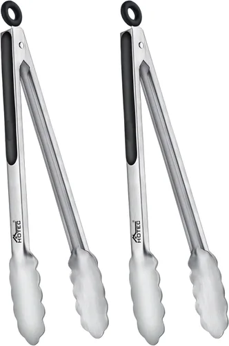 Miniatura 13 de Hotec Pinzas de Cocina de Acero Inoxidable, Juego de 2-9", Pinzas de Metal con Bloqueo para Cocinar, Servir, BBQ, Parrilla con Agarre Antideslizante