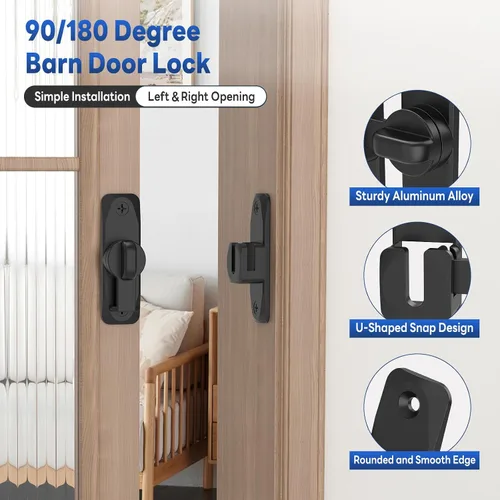 Miniatura 2 de Cerraduras y pestillos para puerta de granero de 90/180 grados, herraje de aluminio de seguridad para pestillo de puerta corredera, cerraduras