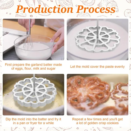 Miniatura 3 de Molde para bunuelos con mango de madera, molde de aluminio para hacer galletas, rosetón desmontable, herramienta de bunuelos para galletas, molde 2