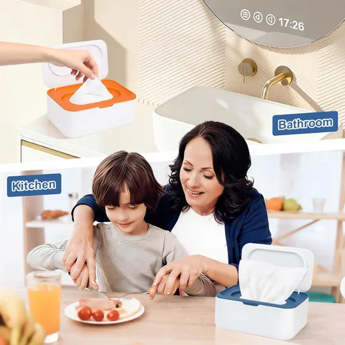 Miniatura 7 de 2 dispensadores de toallitas reutilizables, contenedor de toallitas recargable, fácil de abrir y cerrar con tapa, para baño, bebé, guardería, Azul +