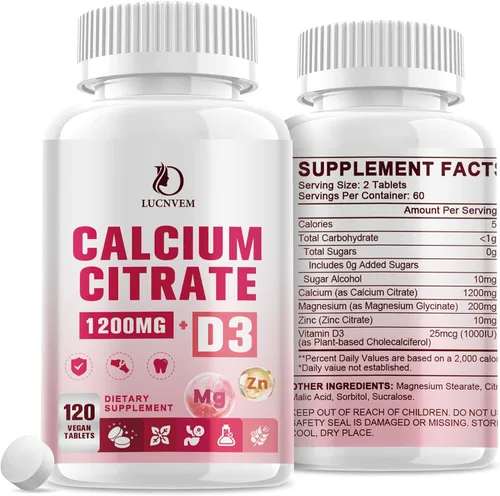 Miniatura 8 de Citrato de calcio de 1200 mg con suplemento de vitamina D3 para mujeres y hombres, calcio y magnesio zinc D3 para la salud de los músculos óseos