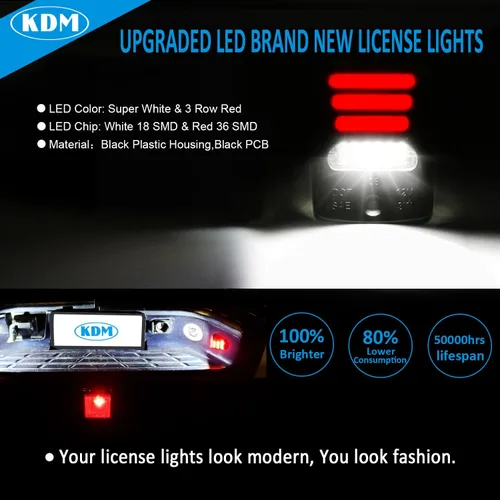 Miniatura 2 de KDM Luz LED de matrícula con 3 tubos de neón OLED rojos compatibles con Toyota Tacoma 2005-2015 y Tundra 2000-2013, lámpara trasera de camioneta