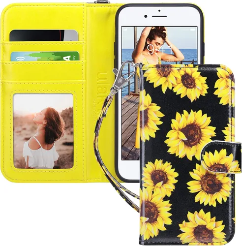 Miniatura 17 de ULAK Funda tipo cartera para iPhone SE 3 (2022)/SE (2020)/8/7 con soporte para tarjetas, funda de piel sintética de alta calidad con ranuras