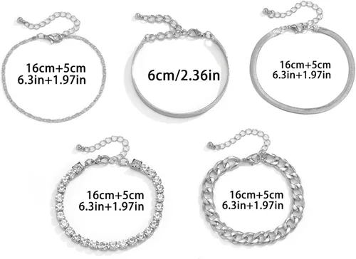 Miniatura 2 de Juego de 5 pulseras de cadena de eslabones cubanos, pulseras de cadena de serpiente, pulseras apilables ajustables, pulseras bohemias delicadas
