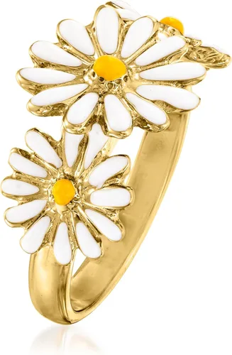 Miniatura 3 de Ross-Simons Anillo de margarita esmaltada italiana en oro de 18 quilates sobre plata esterlina