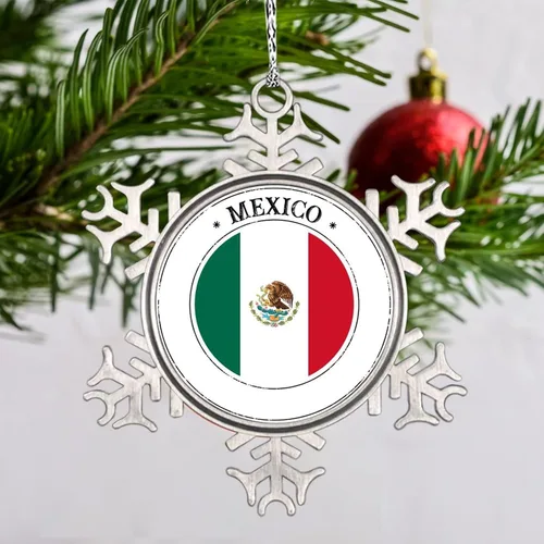 Miniatura 2 de Adorno de copo de nieve de bandera de México para decoración de árbol de Navidad, recuerdo de ciudad de campo, adornos de Navidad personalizados